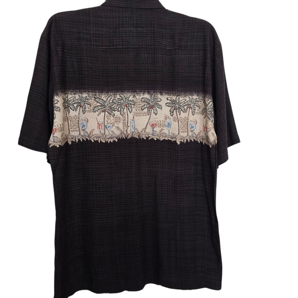 NWT Moda Campia Black Cream Tropical Drinks Palm Tree Men's Hawaiian Rayon Shirt - Picture 2 of 5